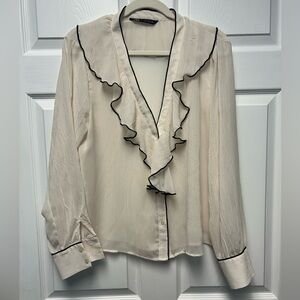 Zara Cream Ruffled Sailor Collar Blouse